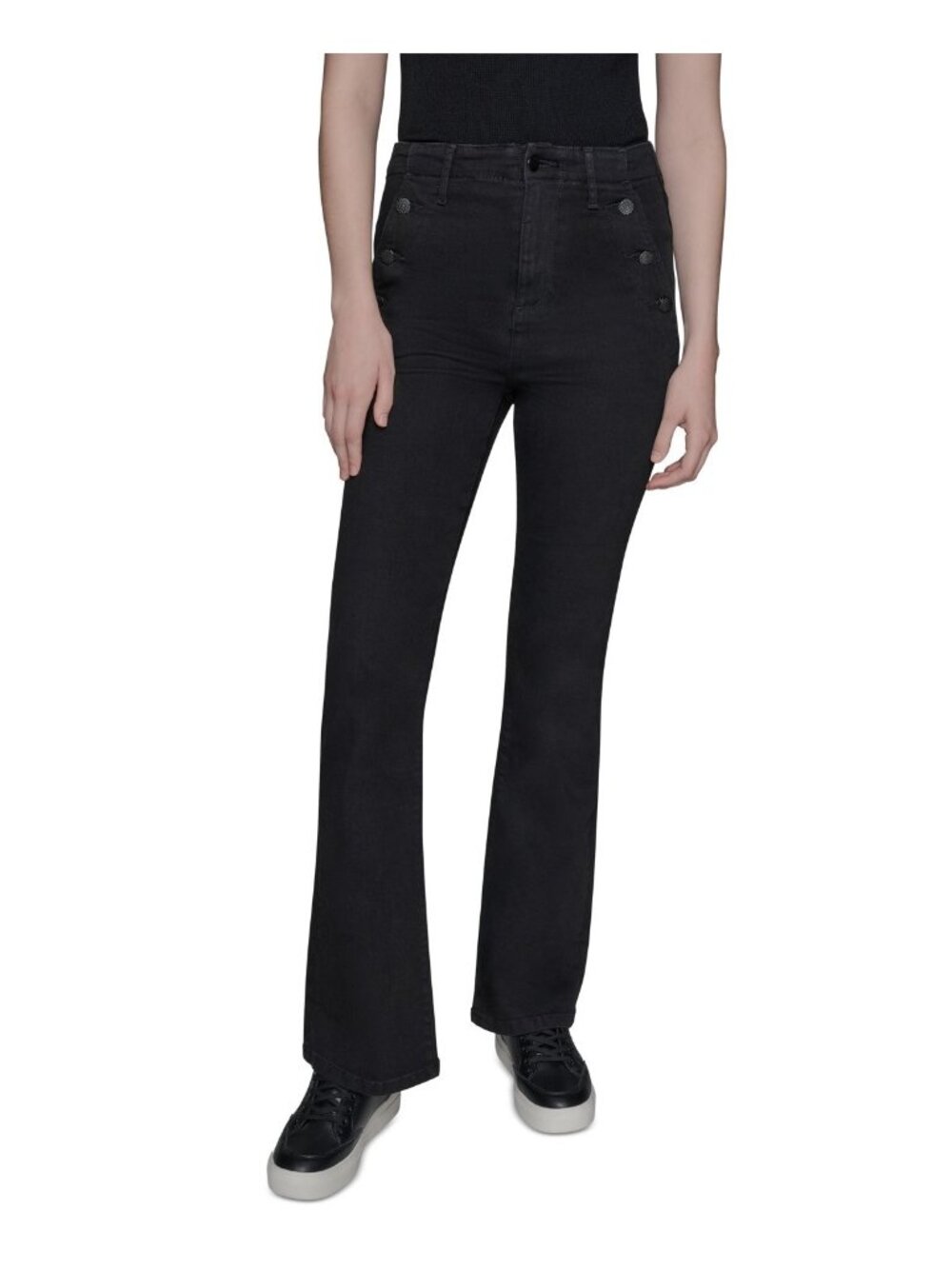 KARL LAGERFELD PARIS Women's Sailor Flared Leg Stretch Jeans Black Size 10 $110
